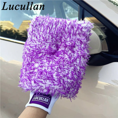 Lucullan Logo Premium Purple Microfiber Glove Super Absorbency Foam Stitch Inner Lining Car Wash Mitt