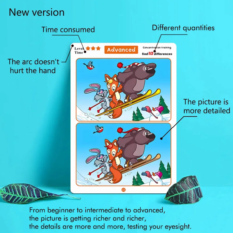 Children's Educational Games, Focus and Observation Training, Spot the Difference, from Hyperactivity to Concentration, Educational Game Cards, Can Be Wiped Off and Reused, Suitable for Holiday Gifts