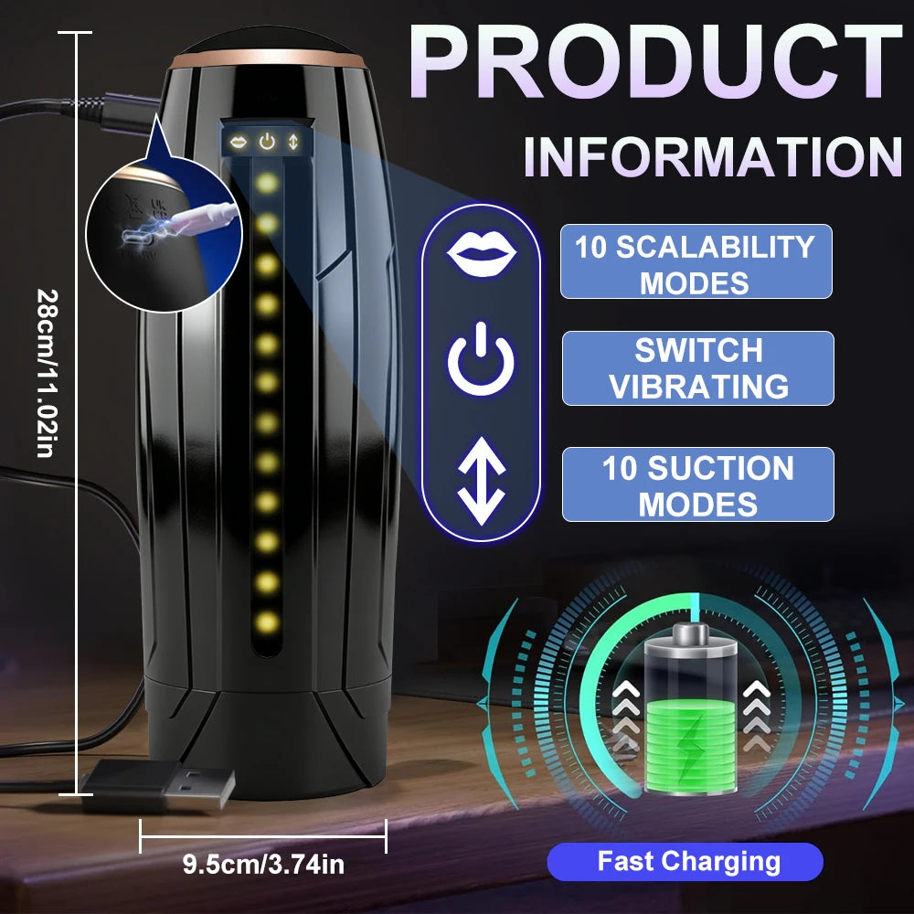 Electric 10 Frequency Telescopic Sucking Vibration Massagator Male Penis Desensitization Training Masturbator Adult Products