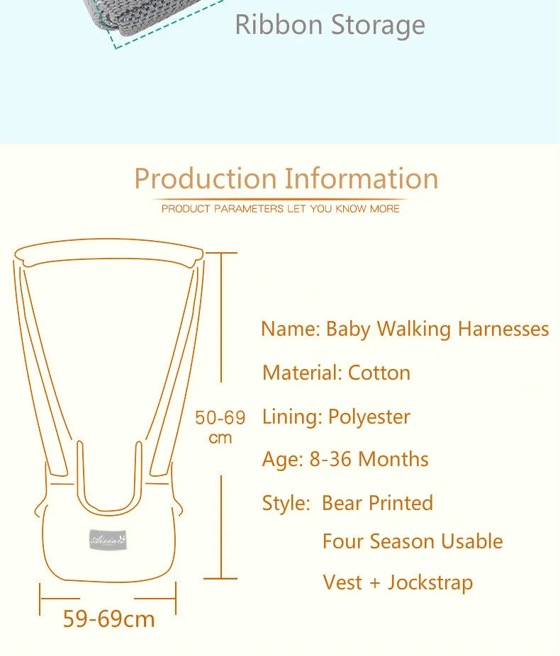 Toddler Baby Walking Harnesses Backpack Leashes For Little Children Kids Assistant Learning Safety Reins Harness Walker