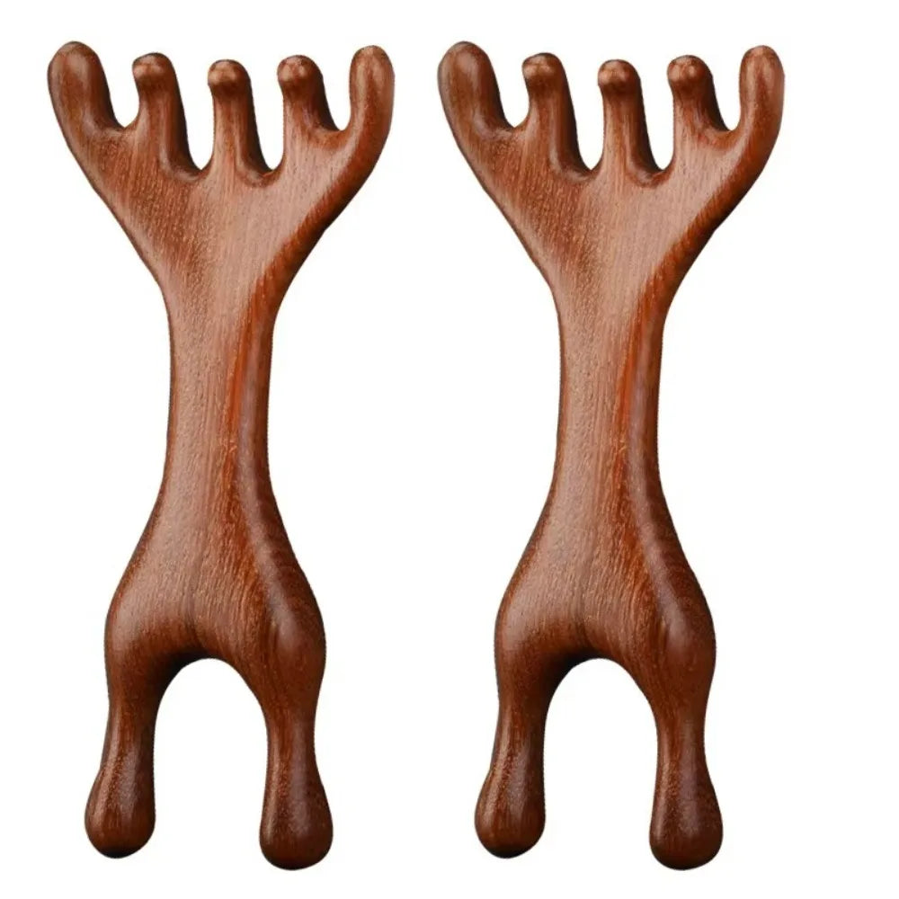 1Pc/2Pcs Double Headed Body Meridian Massage Comb Deer Antlers Sandalwood Wood Therapy Massage Comb Anti-static Tool
