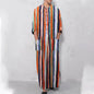 New Men Islam Qamis Muslim Striped Robes Long Sleeve Button-down Arabian Kaftan Suit Middle East Dubai Abaya Summer Man Clothing