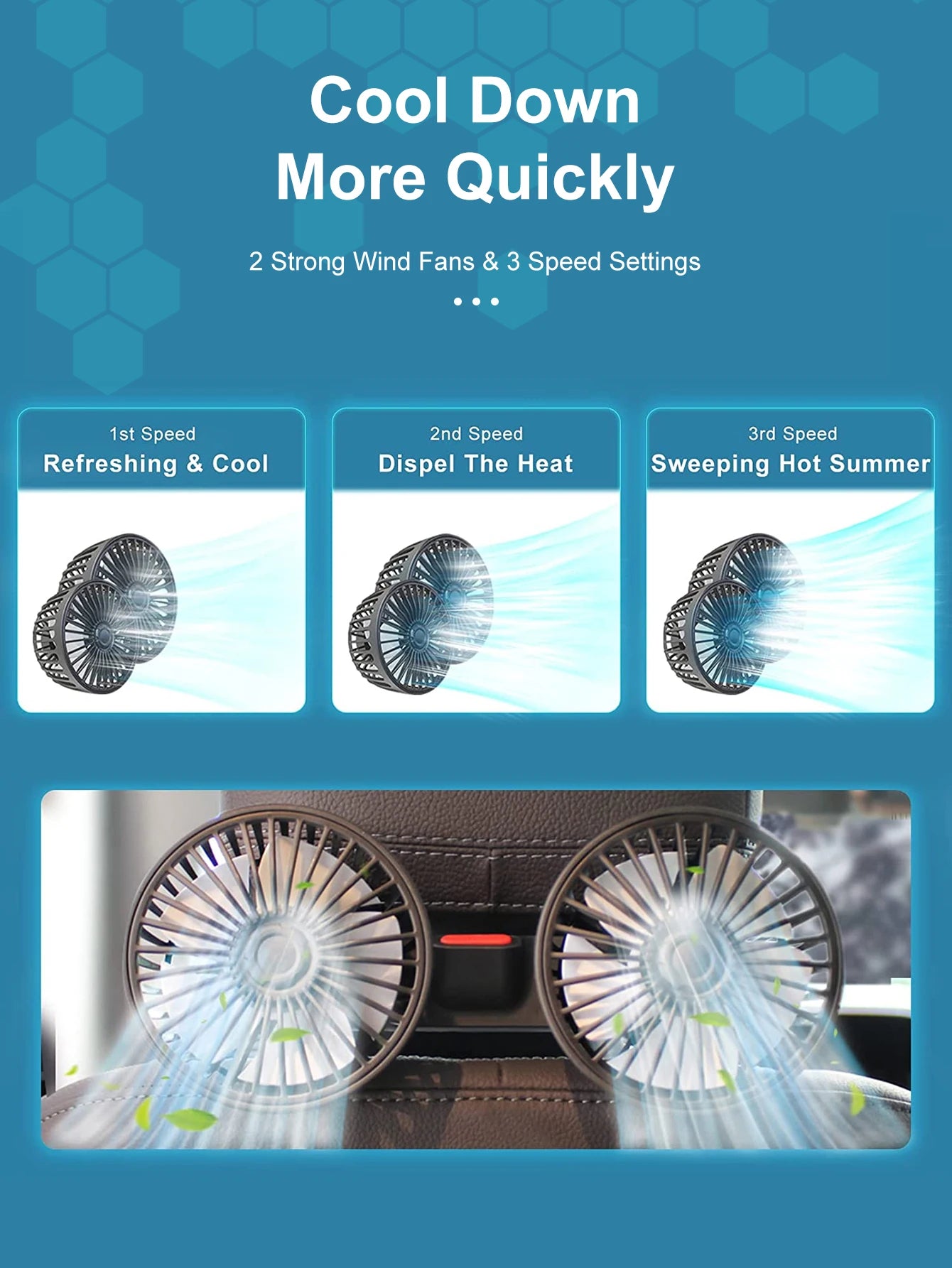 Car Fan 360° 3-speed Car Seat Back Cooling Fan USB Charge Dual Head Fan Adjustable Rotation Neck Cooler for Car Home Accessories
