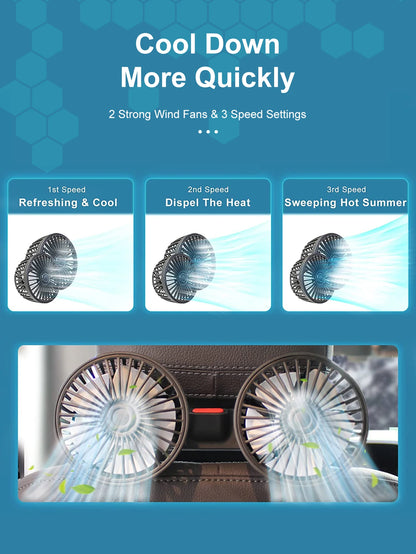 Car Fan 360° 3-speed Car Seat Back Cooling Fan USB Charge Dual Head Fan Adjustable Rotation Neck Cooler for Car Home Accessories