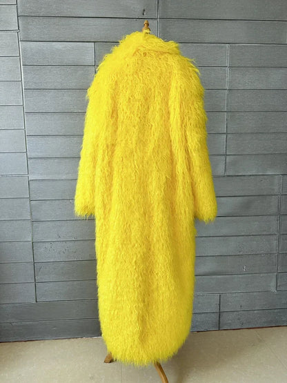 Women Faux Sheep Fur Long Coat Cardigan Thermal Loose Maxi Jackets Plush Coats Female Jacket Autumn Winter Furry Outerwear