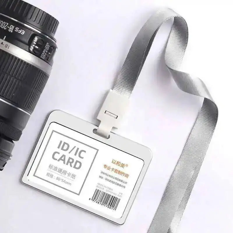 Office Supplies Luxury Metal Material Business Card Holder Credit Id Card Badge Holder With Exquisite Lanyard Custom