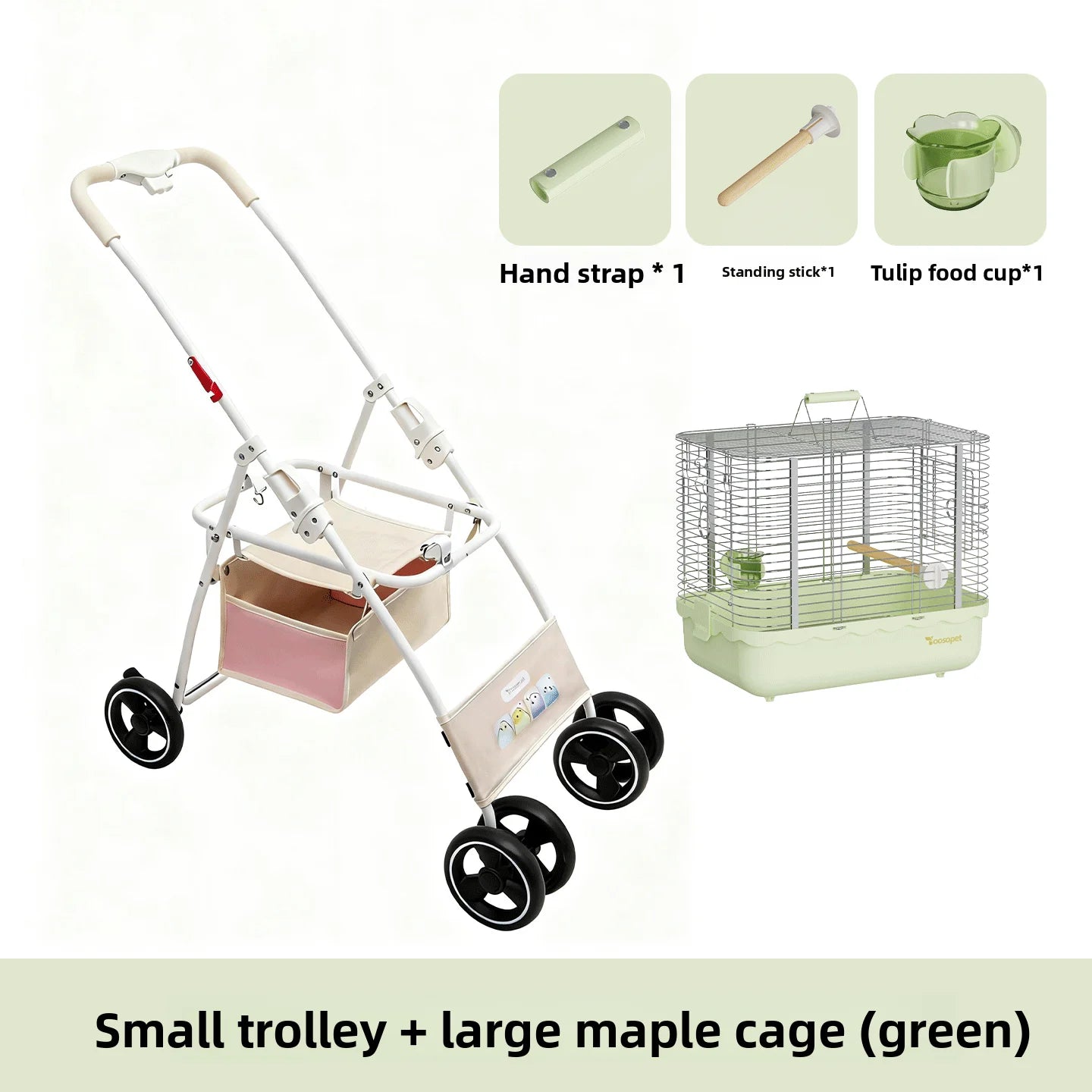 Foldable Lightweight Parrot Stroller Outdoor Travel Pet Carrier with Storage Space