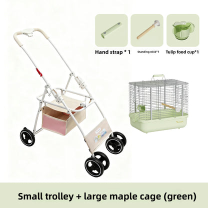 Foldable Lightweight Parrot Stroller Outdoor Travel Pet Carrier with Storage Space