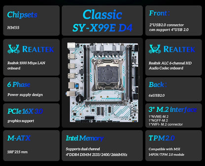 SOYO X99 Motherboard LGA 2011-3 Set Kit Xeon E5 2680 V4 CPU Processor 16G=1*16G DDR4 REG ECC RAM Memory M.2 NAME For Computer