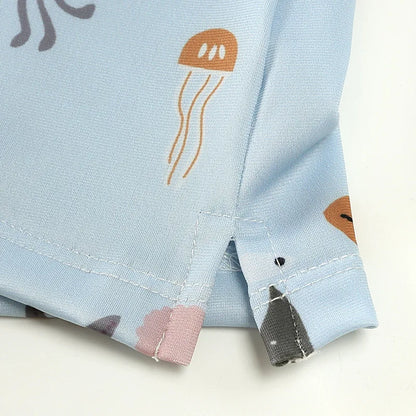 Baby Toddler One-piece Swimsuit With Hat Cartoon Print Kids Short Sleeve Zipper Swimwear Sun Protection For 0-7Y Boys Girls