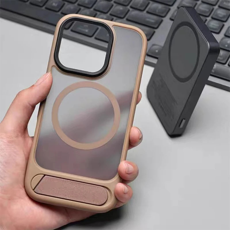 Invisible Folding Stand for Magsafe Magnetic Case For iPhone 17 Pro Max 17Pro Air Matte Skin Feel Wireless Charging Hard Cover