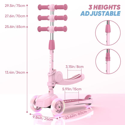 Sejoy Kick Scooter for Kids with 3-Wheeled Adjustable Lean-to-Steer Handlebar Foldable Seat - Sit or Stand Ride with Brake