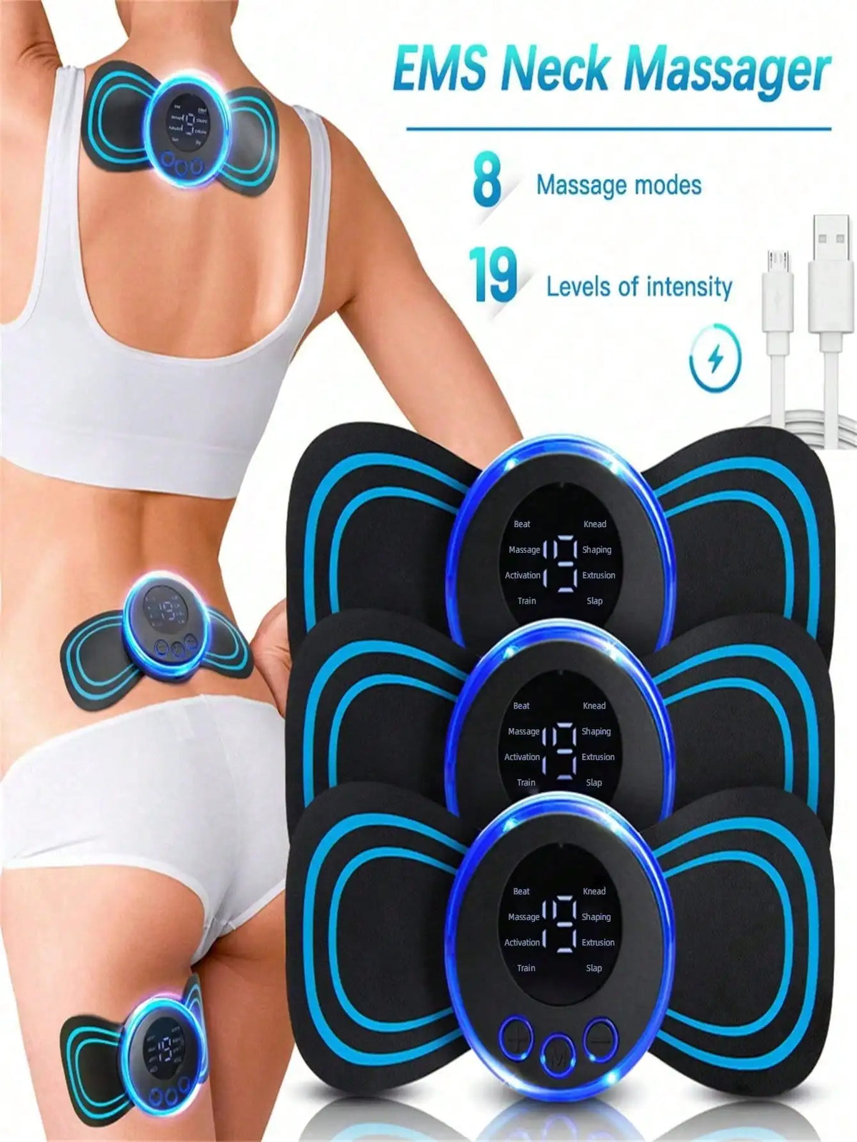 LCD Display EMS Neck Massage Electric Massager Cervical Neck Back Patch 8 Mode Pulse Muscle Stimulator