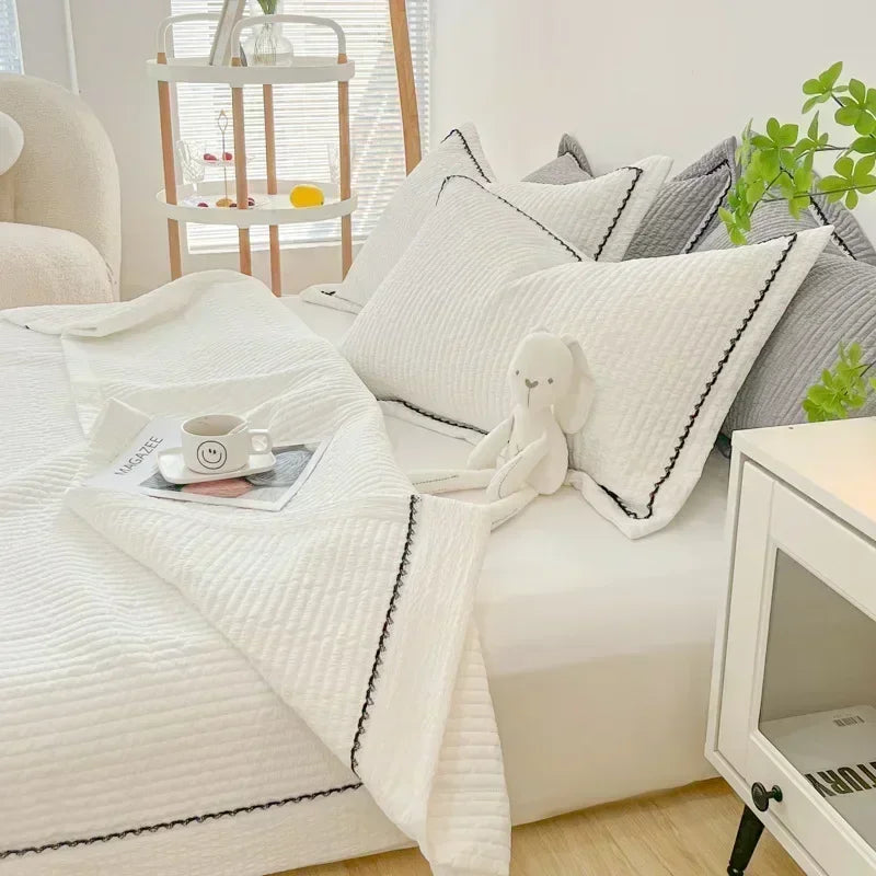 French Skin-friendly Spring Summer Blanket Set Elegance Princess Bubble Yarn Quilted Duvet Lightweight Air Conditioning Quilt