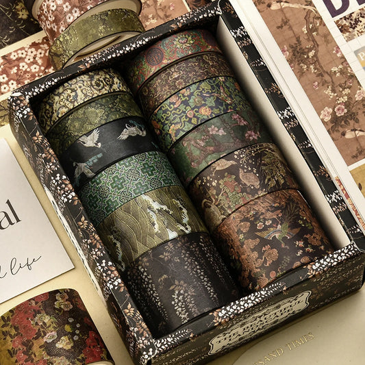 12 Rolls Vintage Floral Washi Tape Set, Decorative Tape for Scrapbooking Journaling DIY Handmade Gift School Supplies