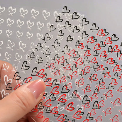 8Colors 3D French Love-Heart Nail Stickers Hollow Sweetheart Adhesive Nail Decals DIY Valentine's Day Simple Manicure Decoration