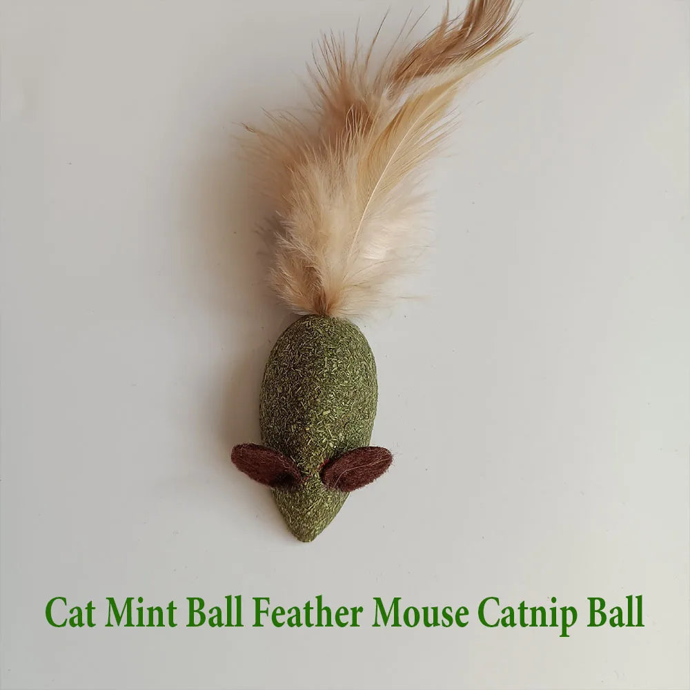 Mouse Cat Toys Catnip Feather Ball Self Cleaning Teeth Interactive Home Chasing Game Toy Products Cat Mint Ball Training Toys