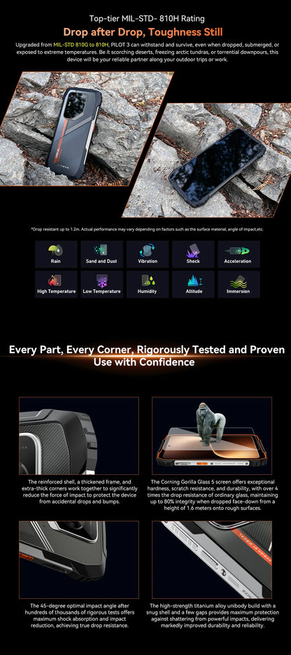 Blackview OSCAL PILOT 3 5G Mobile Phones AI Rugged Smartphone MTK 6300, 6.78' 2.4K Display 120Hz, 12GB 256GB, 7500mAh Phones