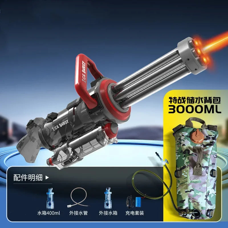2024 Strongest Gatling Electric Water Gun Toy With Light Shooting Water Gun Summer Beach Pool Toys for Boy Adult Children Gifts