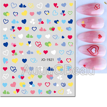 3d Nail Art Stickers Red Black White Love Hearts Stars Clouds French Full Tips Adhesive Nail Decals Slider For Manicure