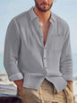 2025 Autumn New Men's Cotton and Hemp Long Sleeve Shirt Loose Casual with Pocket Collar Shirt