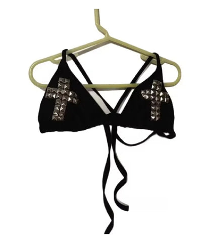 Y2K swimsuit tie emo girl sexy spicy retro women punk new beach swimsuit gothic fashion hot brick print swimsuit biki