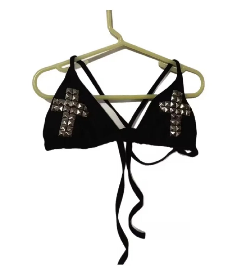 Y2K swimsuit tie emo girl sexy spicy retro women punk new beach swimsuit gothic fashion hot brick print swimsuit biki