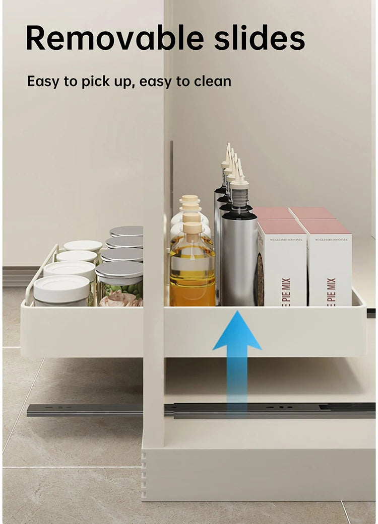 Kitchen Storage Box with Sliding Rail Pull-out Cabinet Storage Rack Spice Pantry Shelves Drawer Kitchen Organizer Basket