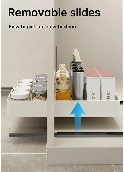 Kitchen Storage Box with Sliding Rail Pull-out Cabinet Storage Rack Spice Pantry Shelves Drawer Kitchen Organizer Basket