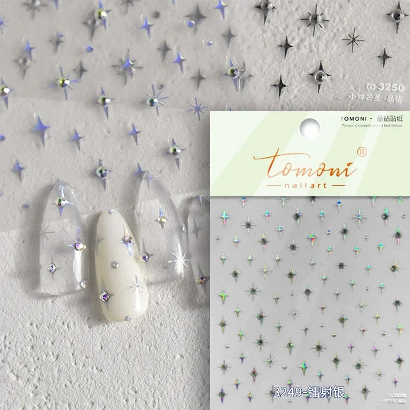 1 piece  5D silver nail stickers metal mini star nail art stickers high quality exquisite decals self-adhesive nail art stickers