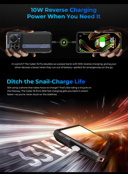 HOTWAV Cyber 16 Pro Rugged Smartphone G100 Octa-core Android 15 Mobile Phone 108MP 6.6'' FHD+ 2K 8GB 512GB 6280mAh Cellphone