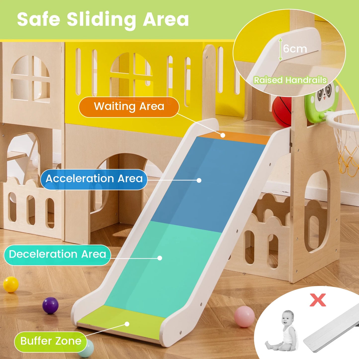 7-in-1 Children's Slide, Children's Slide with Climbing Ladder & Basketball Hoop & Tunnel, Indoor Climbing Frame