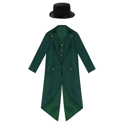 Kids Boys Vintage Steampunk Tailcoat Jacket Halloween Costume Gothic Medieval Clothes Court Uniform Magician Ringmaster Cosplay