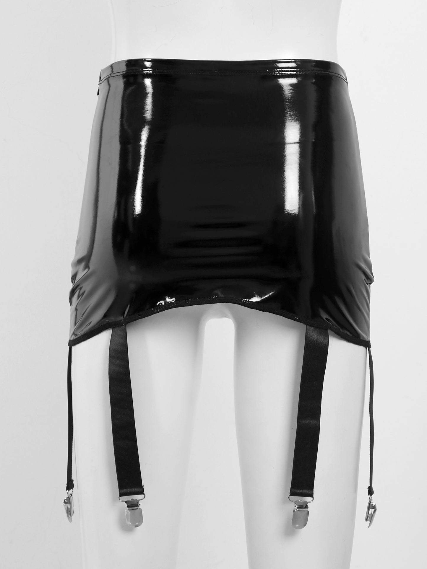 Women's Garter Straps Pencil Skirts Patent Leather Wet Look Garter Belt Short Mini Skirts with Buckle Clips Sexy Clubwear Party