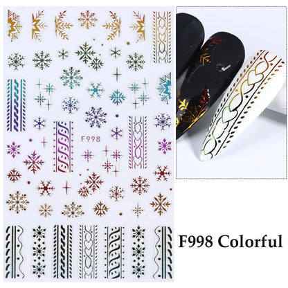 1PCS New Christmas Decorations 2023 New Year Nail Stickers Press on Nails Laser Snowflake Christmas Tree 3D Nail Decal