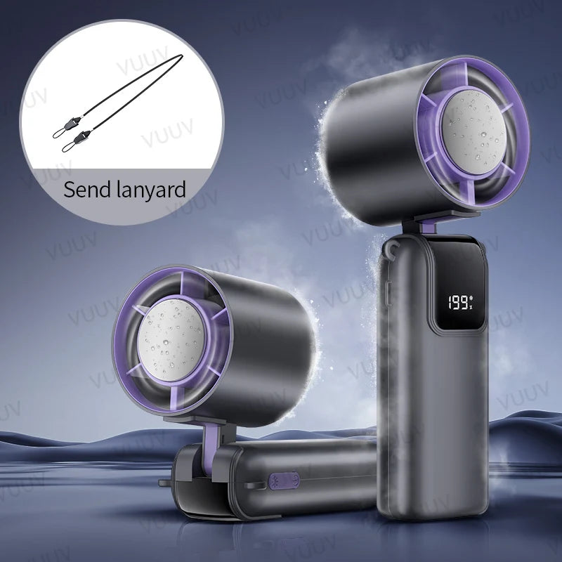Ice Cooling Handheld Fan 199 Speeds Turbo Portable USB Desk Fan Foldable / Hangable for Outdoor Fast Chill Ice Compress