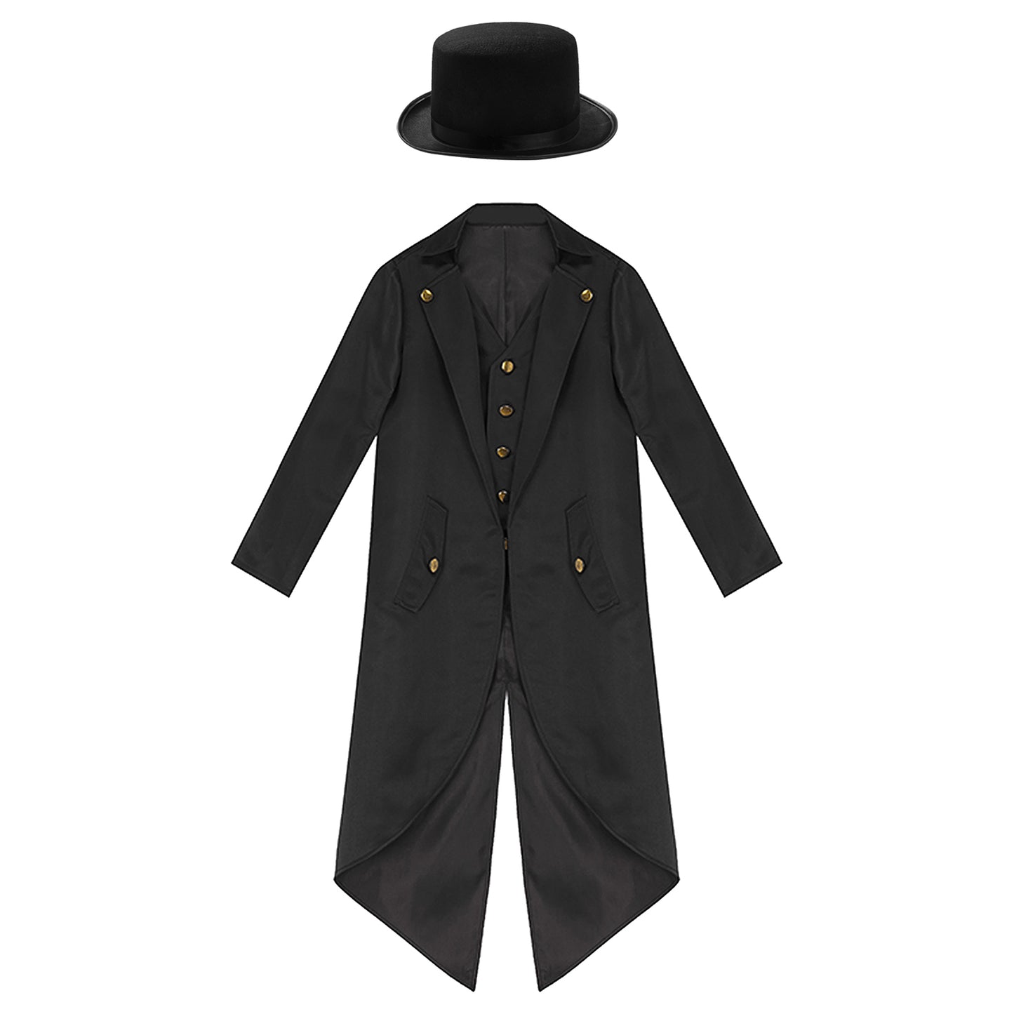 Kids Boys Vintage Steampunk Tailcoat Jacket Halloween Costume Gothic Medieval Clothes Court Uniform Magician Ringmaster Cosplay