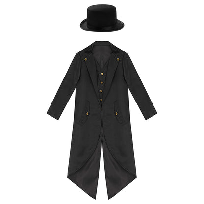 Kids Boys Vintage Steampunk Tailcoat Jacket Halloween Costume Gothic Medieval Clothes Court Uniform Magician Ringmaster Cosplay