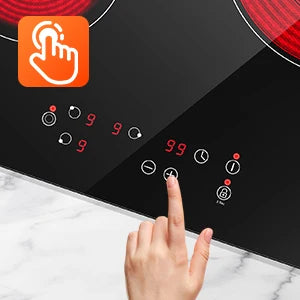 2-Zone Ceramic Hob, 3000W with Child Lock, 9 Heat Levels, 1-99min Timer, Black (CE Certified)