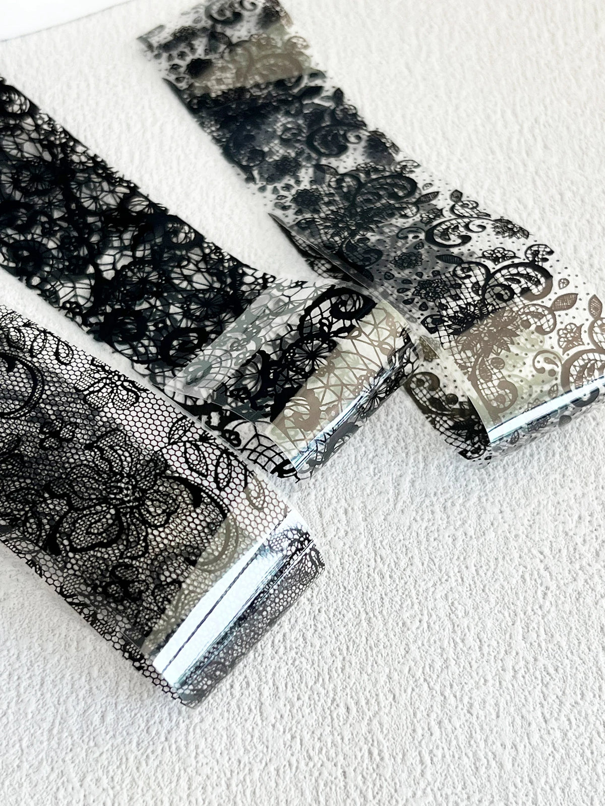10 Sheets Lace Nail Foil White & Black Nail Stickers Design Transfer Foils Starry Sky Paper Nail Art Foil Decals for Nails Salon