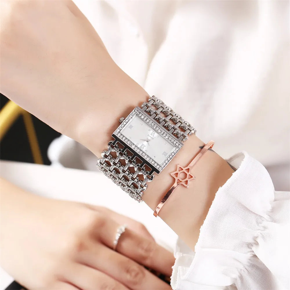 Luxury Noble Gold Ladies Quartz Watch Fashion Women's Skeleton Bracelet full Dress Clock Watches