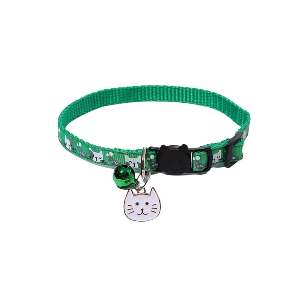 Adjustable Pet Cat Collar Quick Release Safety Buckle Anti-lost Cat Necklace Cat Pattern with Cat Face Pendant Bell