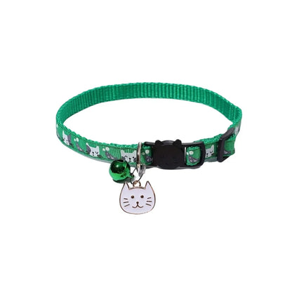 Adjustable Pet Cat Collar Quick Release Safety Buckle Anti-lost Cat Necklace Cat Pattern with Cat Face Pendant Bell