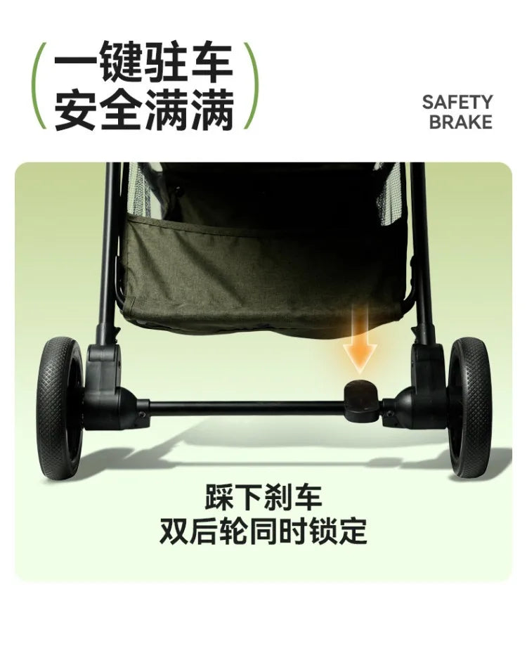 Large Space Detachable Pet Stroller One-Button Fold Portable Travel Cart for Dogs Cats