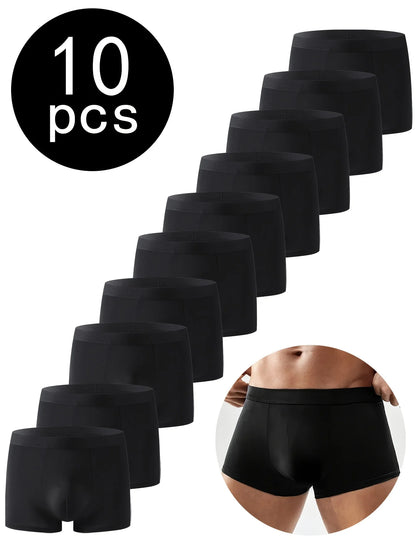 10Pcs/Set Men's Underwear Black Color High Stretch Boxer Shorts Sexy Men Panties Plus Size L-4XL Breathable Soft Men Boxers
