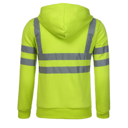 Men Reflective Strip Hoodies Casual Fit Work Safety Jackets Autumn Thin Fleece Hooded Zipper Sweatshirt Coats Workwear For Men