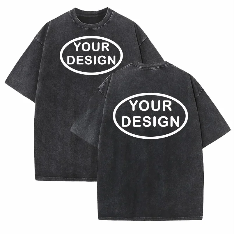 Custom T-shirt with Hip-hop Street Team Logo Men's 230G Pure Cotton, Loose Fit, High-temperature Printed Custom Top