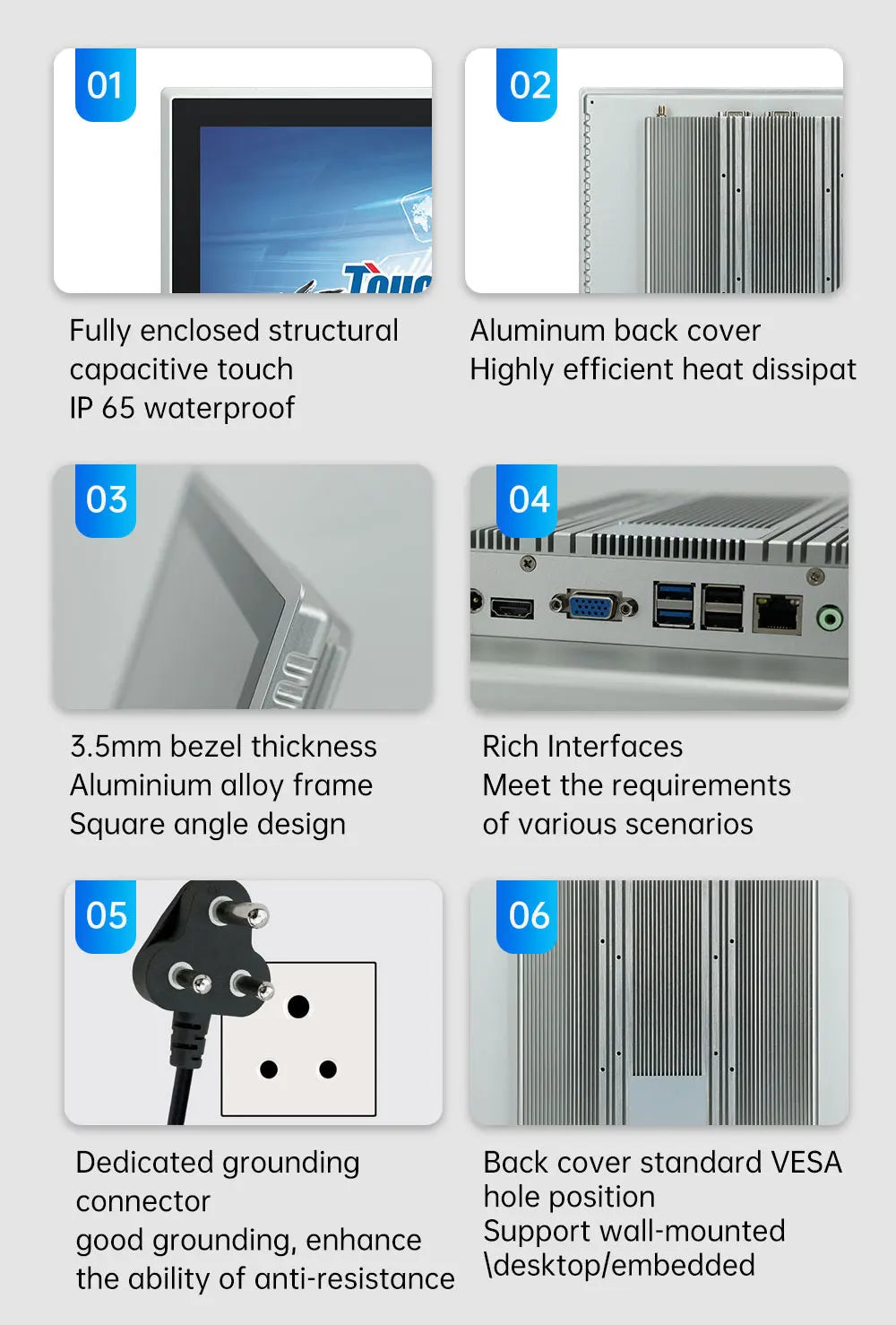 15-23.8 Inch Industrial Touch Screen Panel Pc Aluminum Case Embedded Front Ip65 All In One Industrial Panel Pc