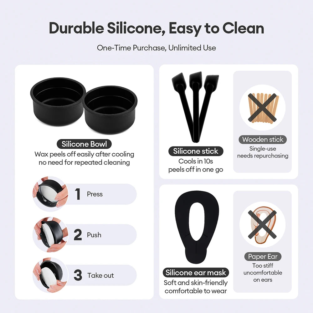 40g Mini Silicone Bowl Wax Heater Waxing Kit Hair Removal Wax-melt Machine Wax Bean Depilatory Wax Warmer Wax Heating Pot Melter
