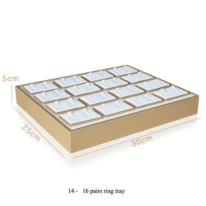 Luxury Gold White PU Leather Necklace Ring Earring Holder Jewelry Tray Series Jewelry Disply Jewellery Organizer Box